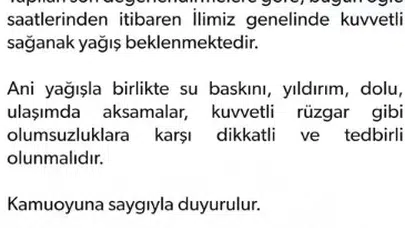 Şanlıurfa İçin Kuvvetli Yağış Uyarısı