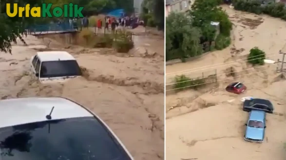 Osmaniye'de meydana gelen şiddetli sel felaketi! Onlarca araç sular altında kaldı.