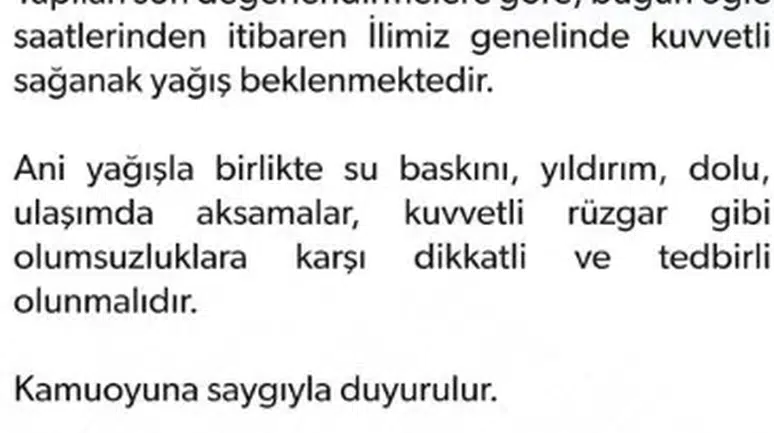 Şanlıurfa İçin Kuvvetli Yağış Uyarısı