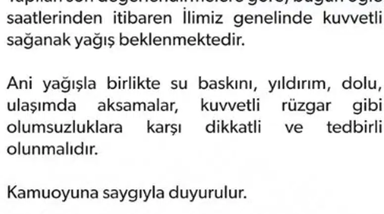 Şanlıurfa İçin Kuvvetli Yağış Uyarısı